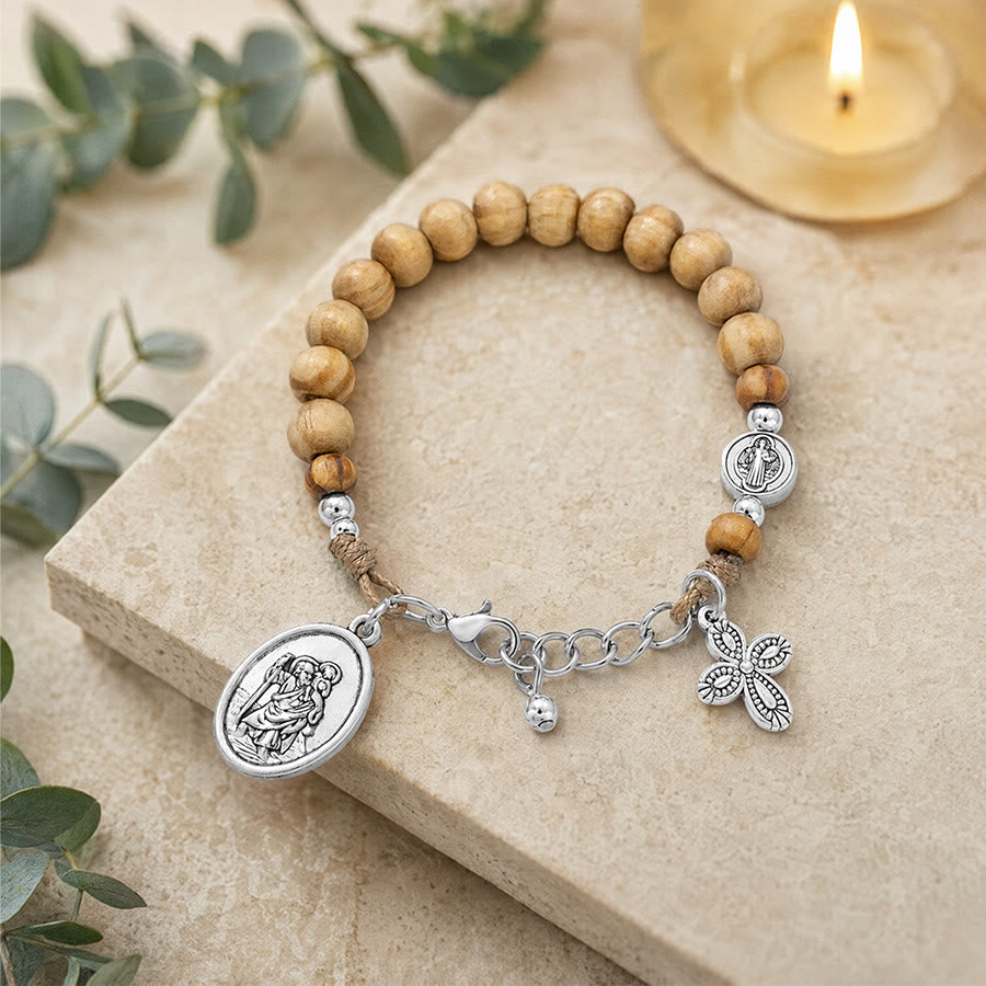 Timeless Wooden Bead St. Christopher Rosary: Beacon of Faithful Spiritual Guidance