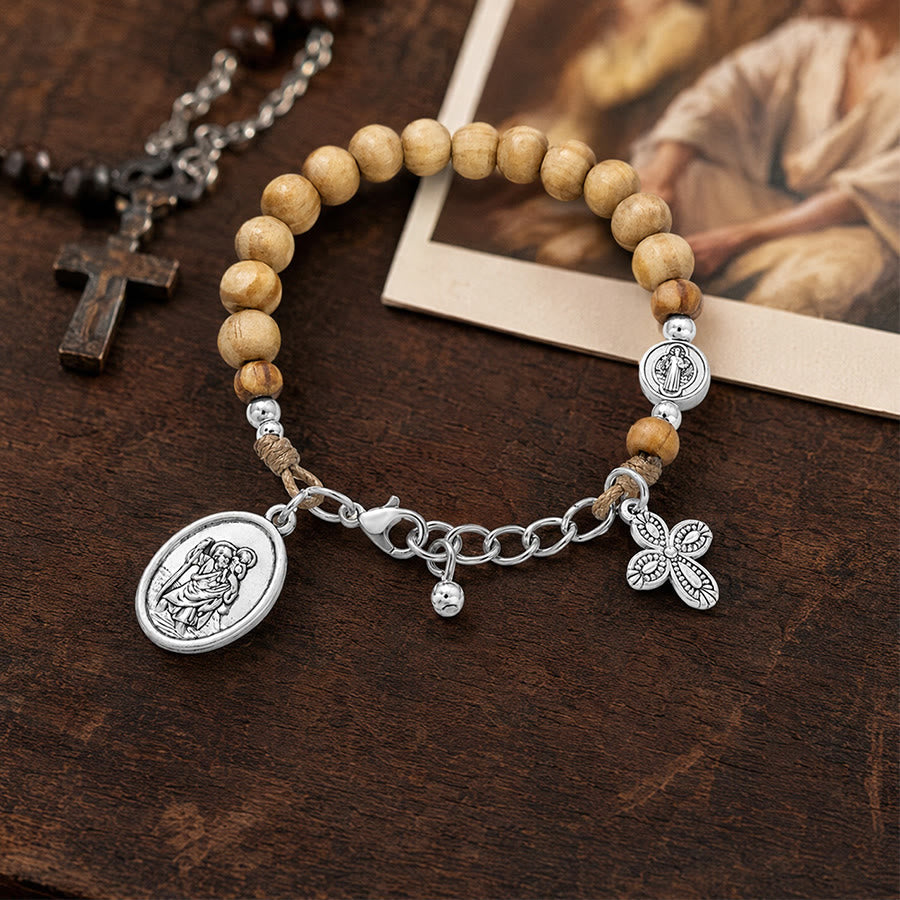 Timeless Wooden Bead St. Christopher Rosary: Beacon of Faithful Spiritual Guidance