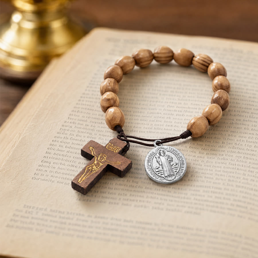 St Joseph Medal Wooden Wrist Rosary Crucifix: Emblem of Family Celestial Safeguard