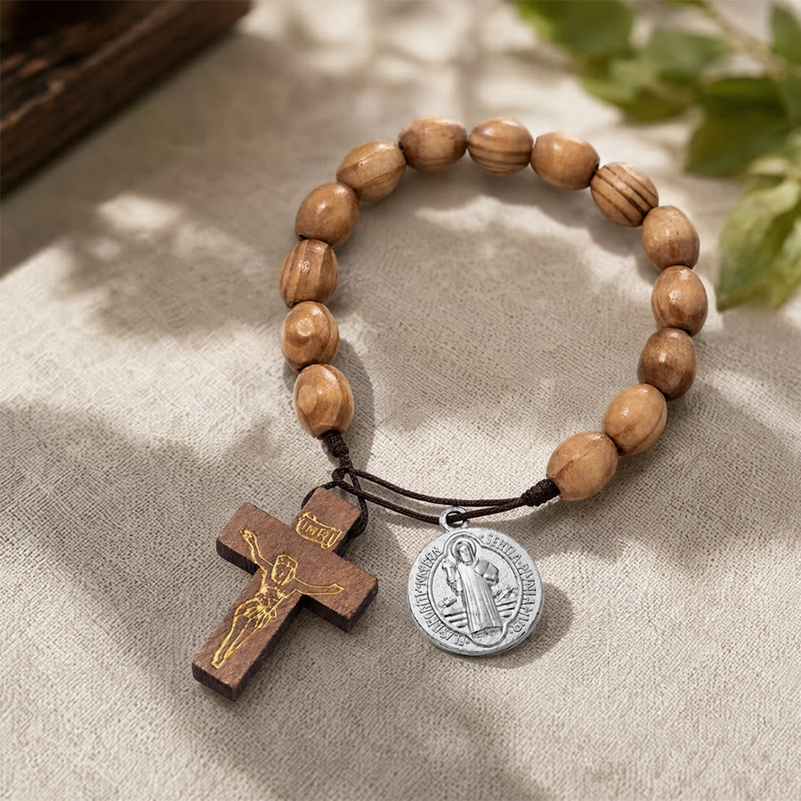 St Joseph Medal Wooden Wrist Rosary Crucifix: Emblem of Family Celestial Safeguard