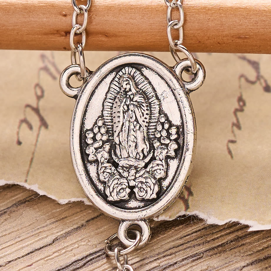 Multicolor Bead Guadalupe Rosary with Engraved Storage Case: Token of Tender Heavenly Comfort