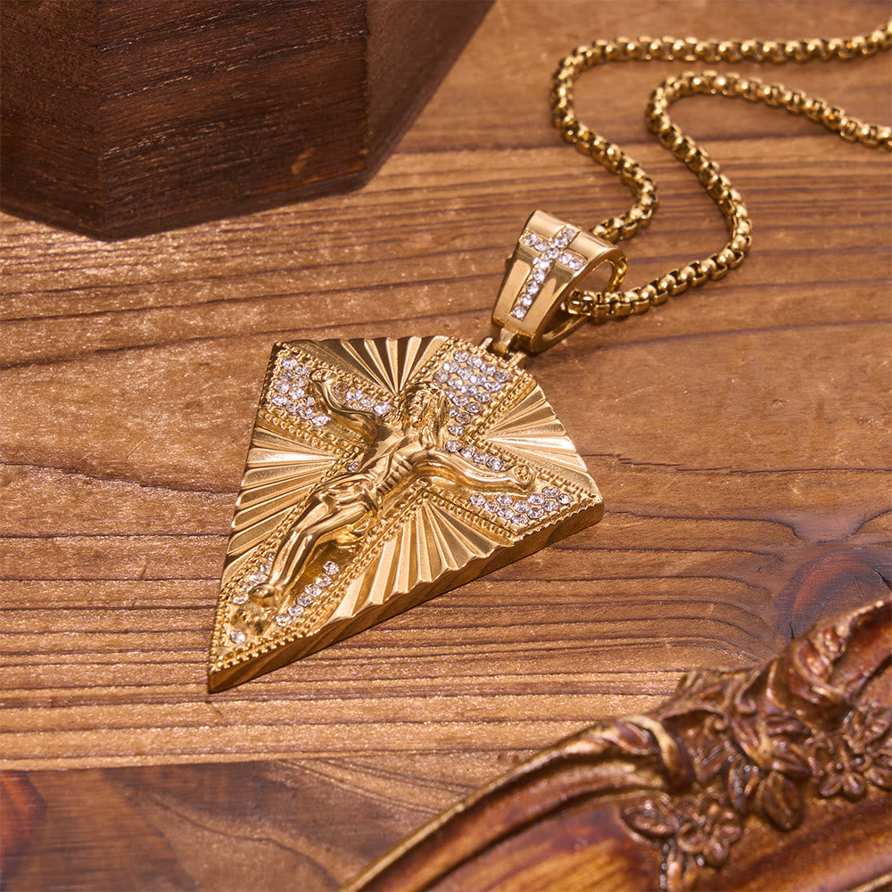 Radiant Sunburst Diamond Crucifix Pendant Necklace: Emblem of Redemptive Heavenly Light