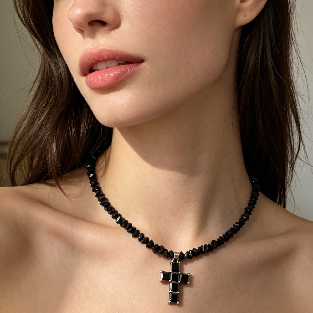 Faceted Crystal Bead Cross Charm Bracelet: Emblem of Sparkling Heavenly Blessing