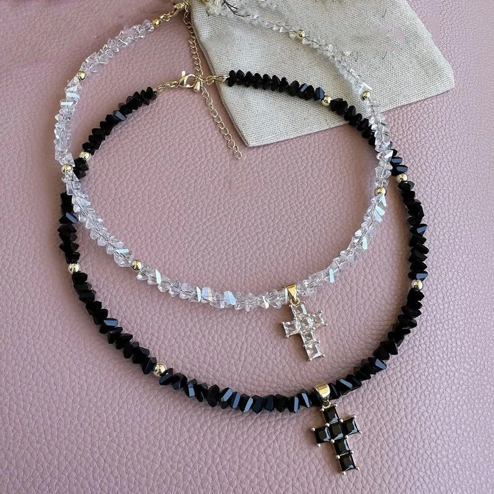 Faceted Crystal Bead Cross Charm Bracelet: Emblem of Sparkling Heavenly Blessing