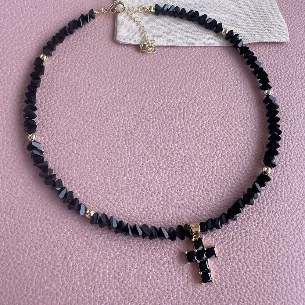 Faceted Crystal Bead Cross Charm Bracelet: Emblem of Sparkling Heavenly Blessing