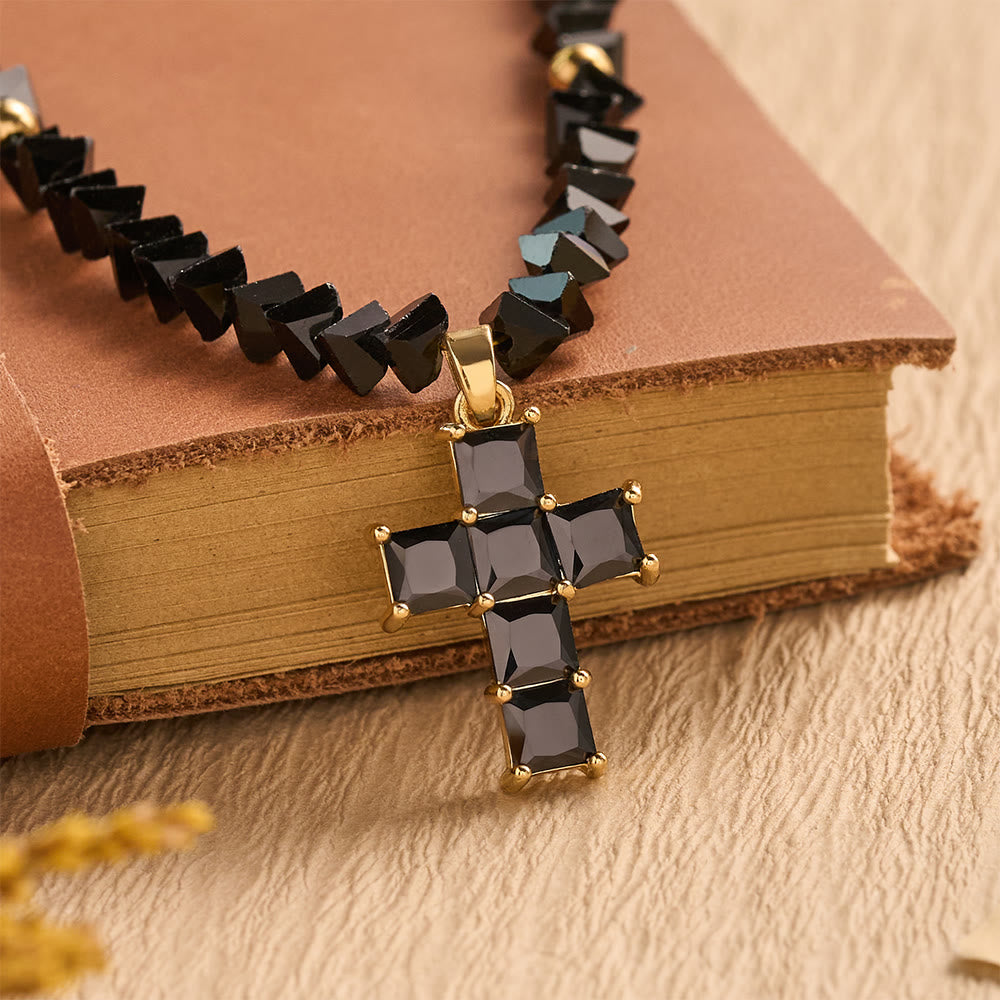 Faceted Crystal Bead Cross Charm Bracelet: Emblem of Sparkling Heavenly Blessing