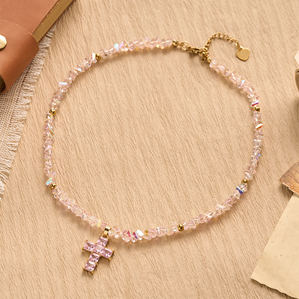 Faceted Crystal Bead Cross Charm Bracelet: Emblem of Sparkling Heavenly Blessing