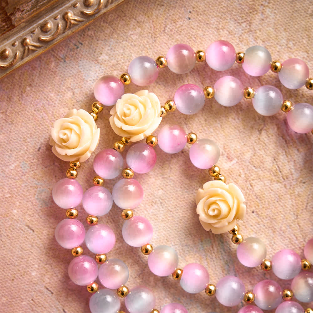 Dreamy Gradient Stained Glass Rose Rosary With St.Theresa Medallion