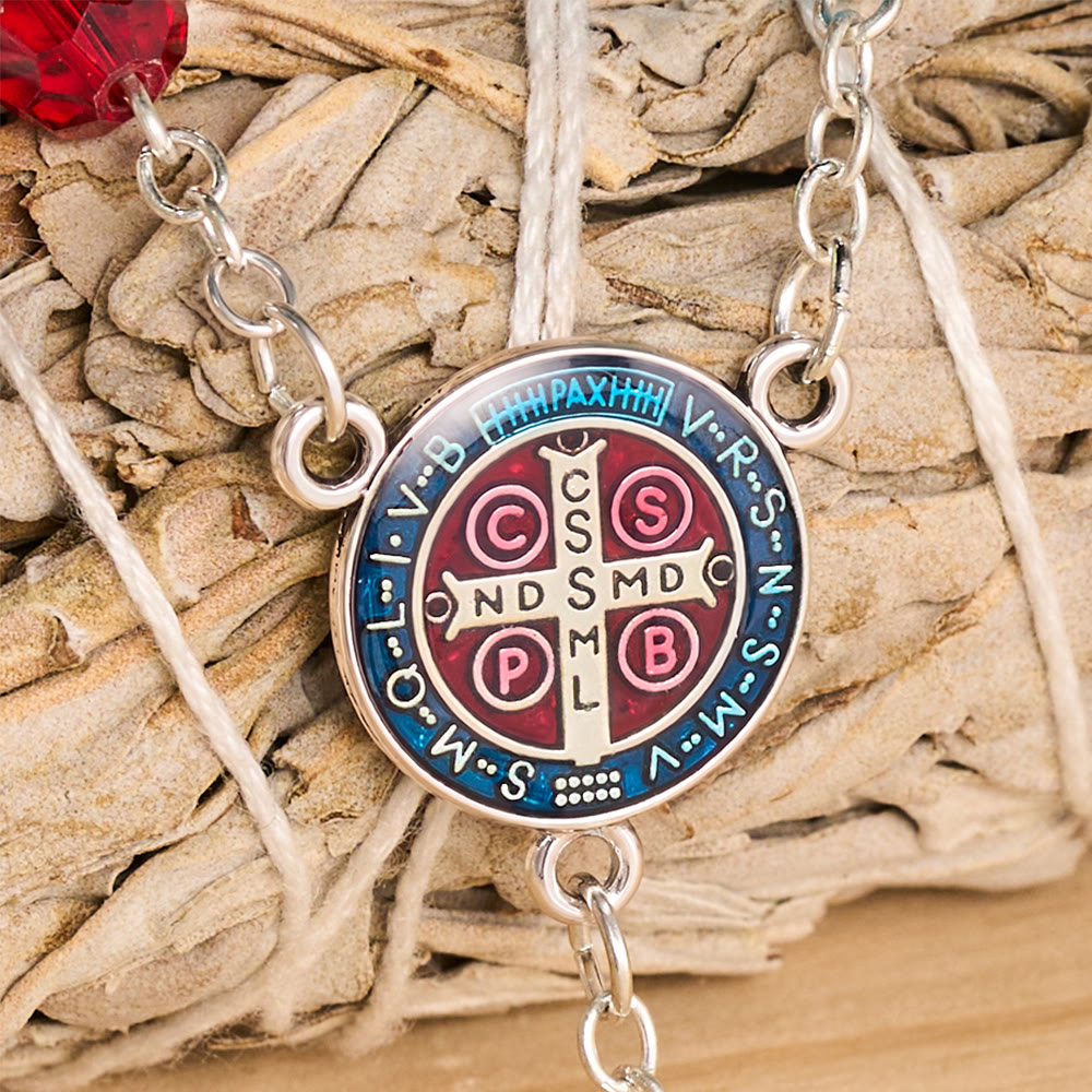 Faceted Crystal St. Benedict Rosary With Enamel Crucifix: Emblem of Solid Heavenly Shelter