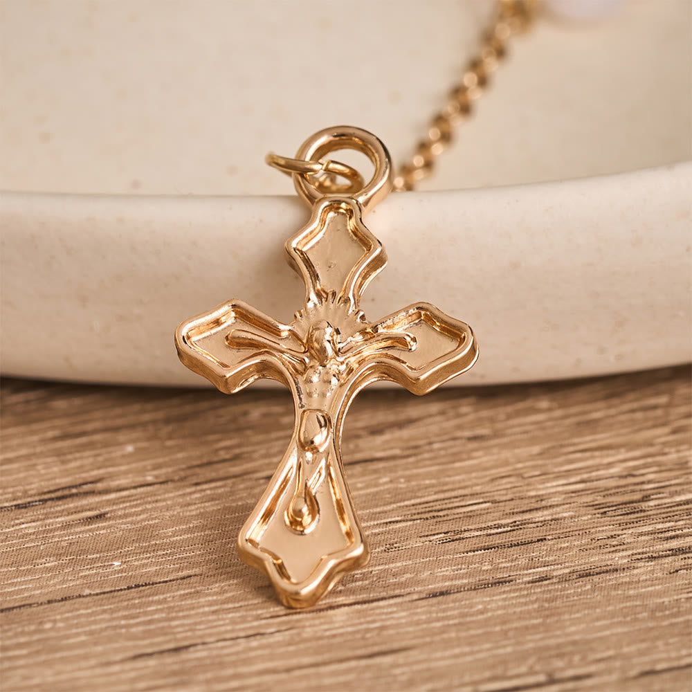 Pearl Bead Tassel Cross Choker Necklace: Emblem of Soft Heavenly Tenderness