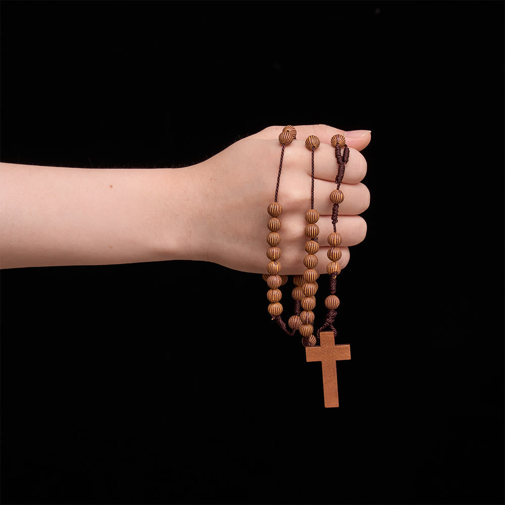 Braided Dark Cord Faux Timber Plastic Rosary With Cross Charm: Symbol of Low-Maintenance Devotional Ornament
