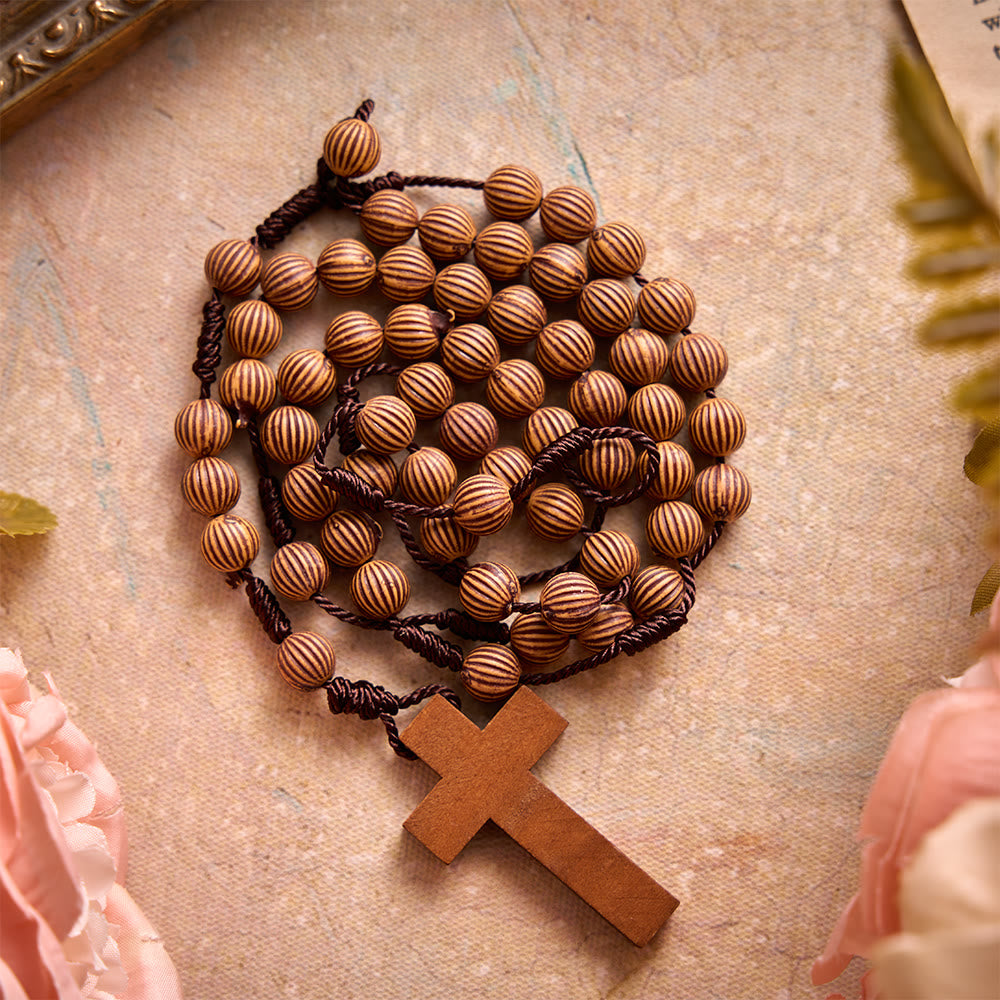 Braided Dark Cord Faux Timber Plastic Rosary With Cross Charm: Symbol of Low-Maintenance Devotional Ornament
