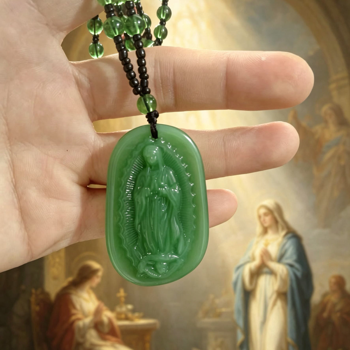 Relief‑Molded Holy Portrait Beaded Necklace: Token of Serene Divine Solace for Daily Devotion