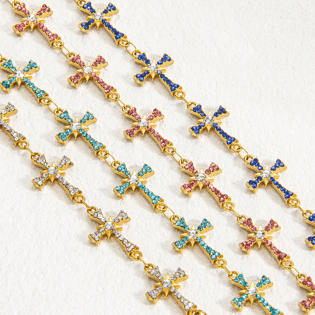 Sparkling Paved‑Stone Cross Link Bracelet: Emblem of Radiant Heavenly Blessings