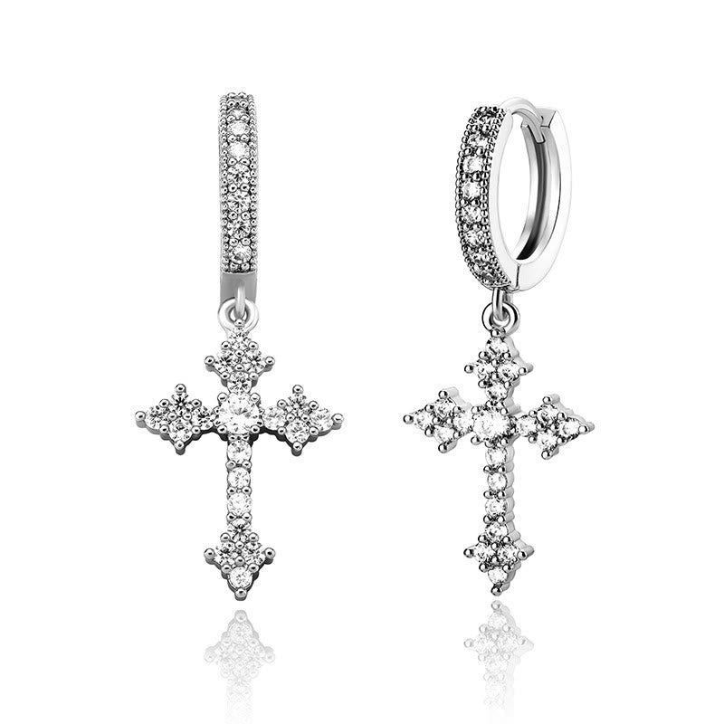 Sparkling Stone-Clustered Cross Charm Earrings: Token of Sacred Redemptive Love
