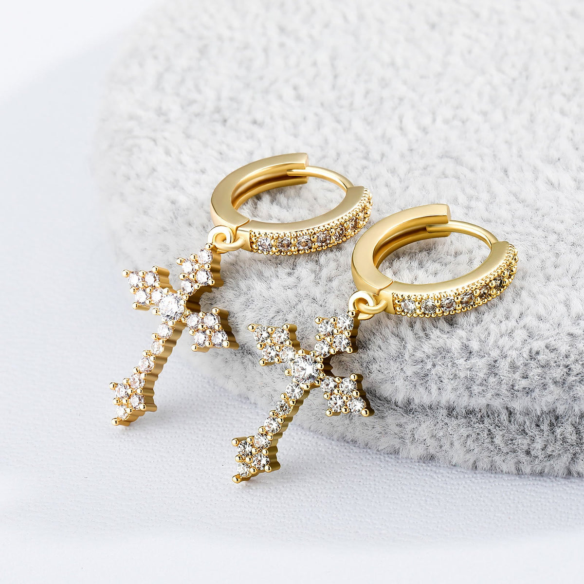 Sparkling Stone-Clustered Cross Charm Earrings: Token of Sacred Redemptive Love