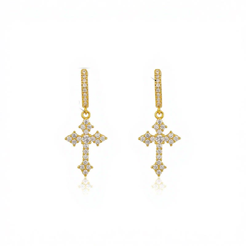 Sparkling Stone-Clustered Cross Charm Earrings: Token of Sacred Redemptive Love