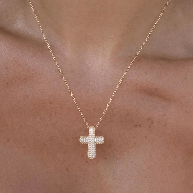 Sparkling Rounded-Tip Cross Necklace with Pavé Stones: Token of Sacred Redemptive Grace