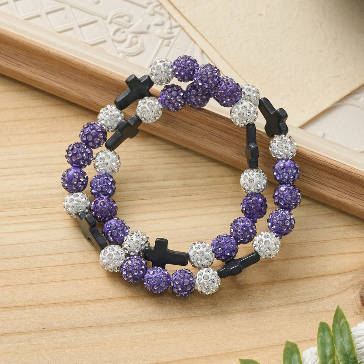 All-Day Wear Discoball Bling Baseball Beaded Cross Cross Bracelet: Symbol of Steady Sacred Light