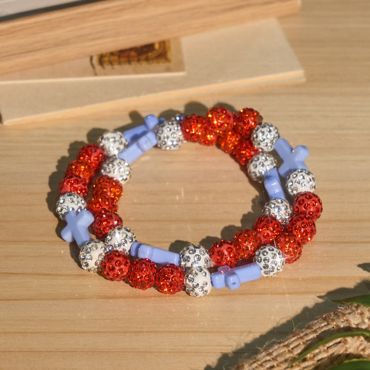 All-Day Wear Discoball Bling Baseball Beaded Cross Cross Bracelet: Symbol of Steady Sacred Light
