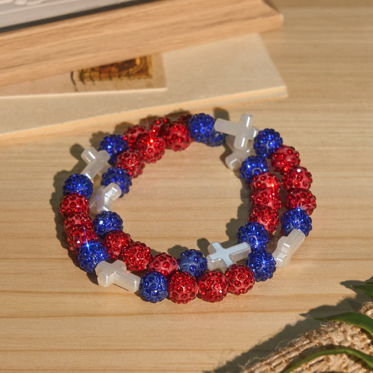 All-Day Wear Discoball Bling Baseball Beaded Cross Cross Bracelet: Symbol of Steady Sacred Light