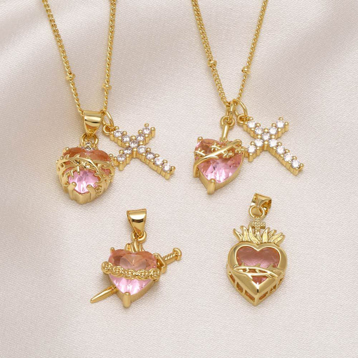Dual Charm Sacred Heart & Pavé Cross Necklace: Emblem of Boundless Heavenly Compassion