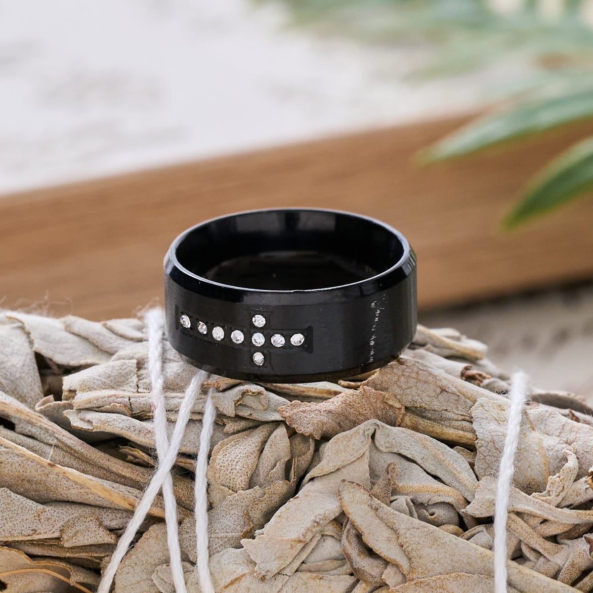 Sleek Wide Band Jeweled Cross Ring: Token of Calming Divine Guidance