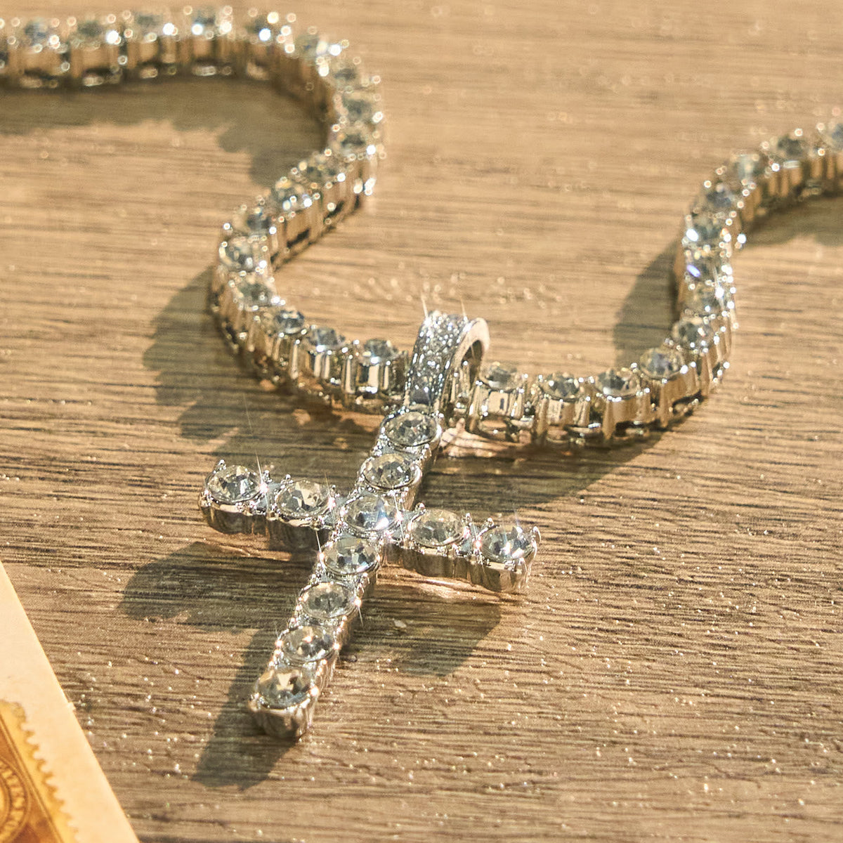 Sparkling Gem Encrusted Cross Pendant Tennis Chain: Token of Divine Calm and Hope