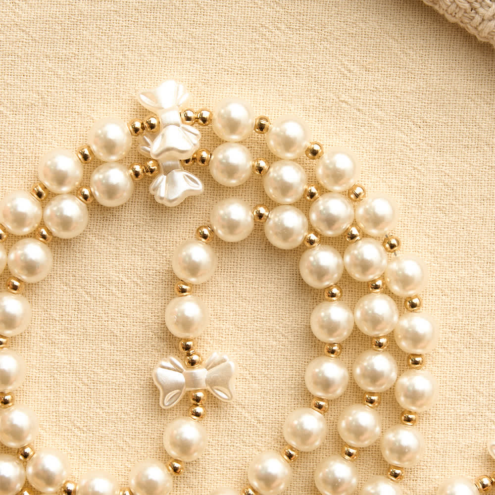 Elegant White Pearl Bow Rosary With Our Lady Jeweled Cross: Emblem of Gentle Heavenly Purity