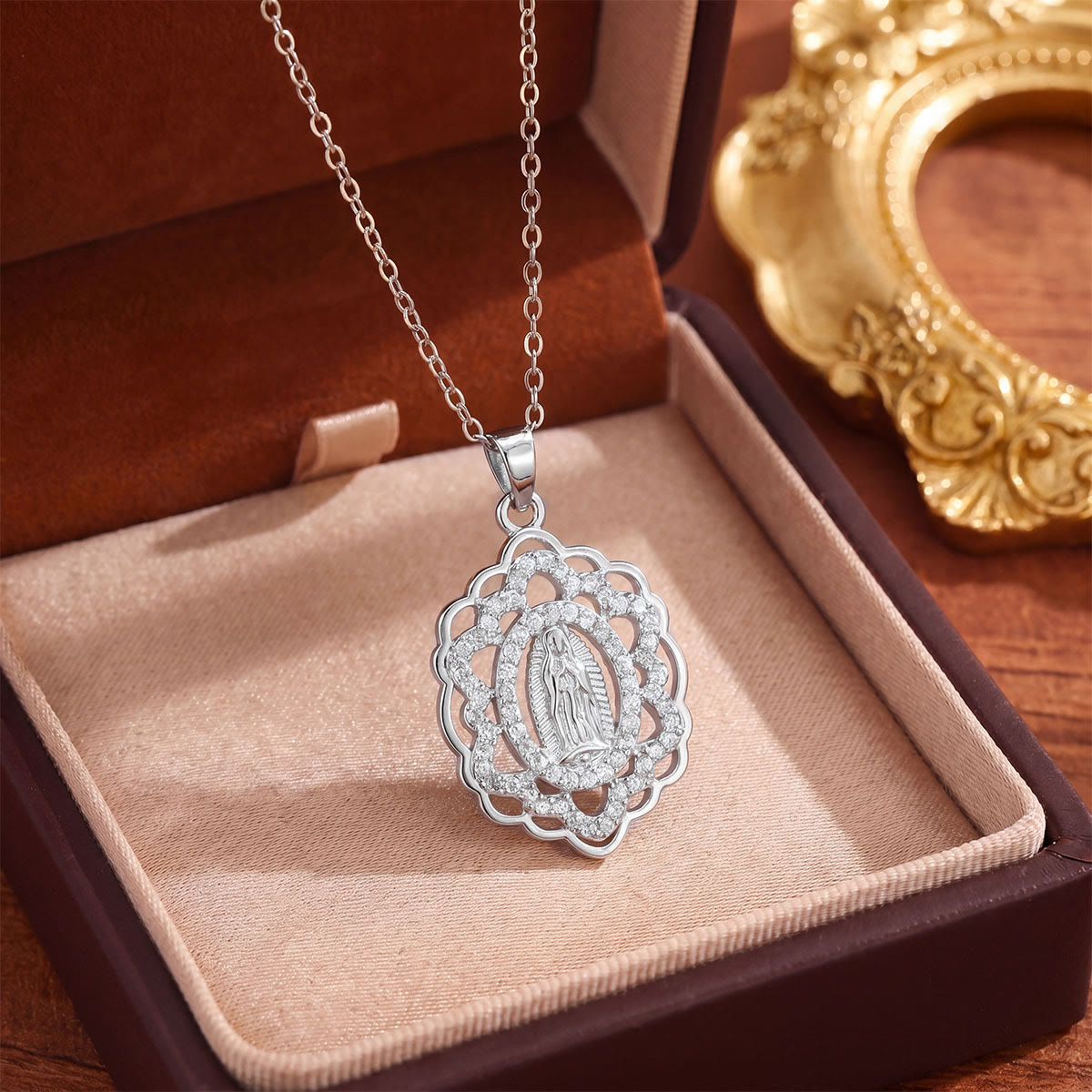 Crystal Halo Holy Maiden Medallion Necklace: Emblem of Gentle Heavenly Protectione