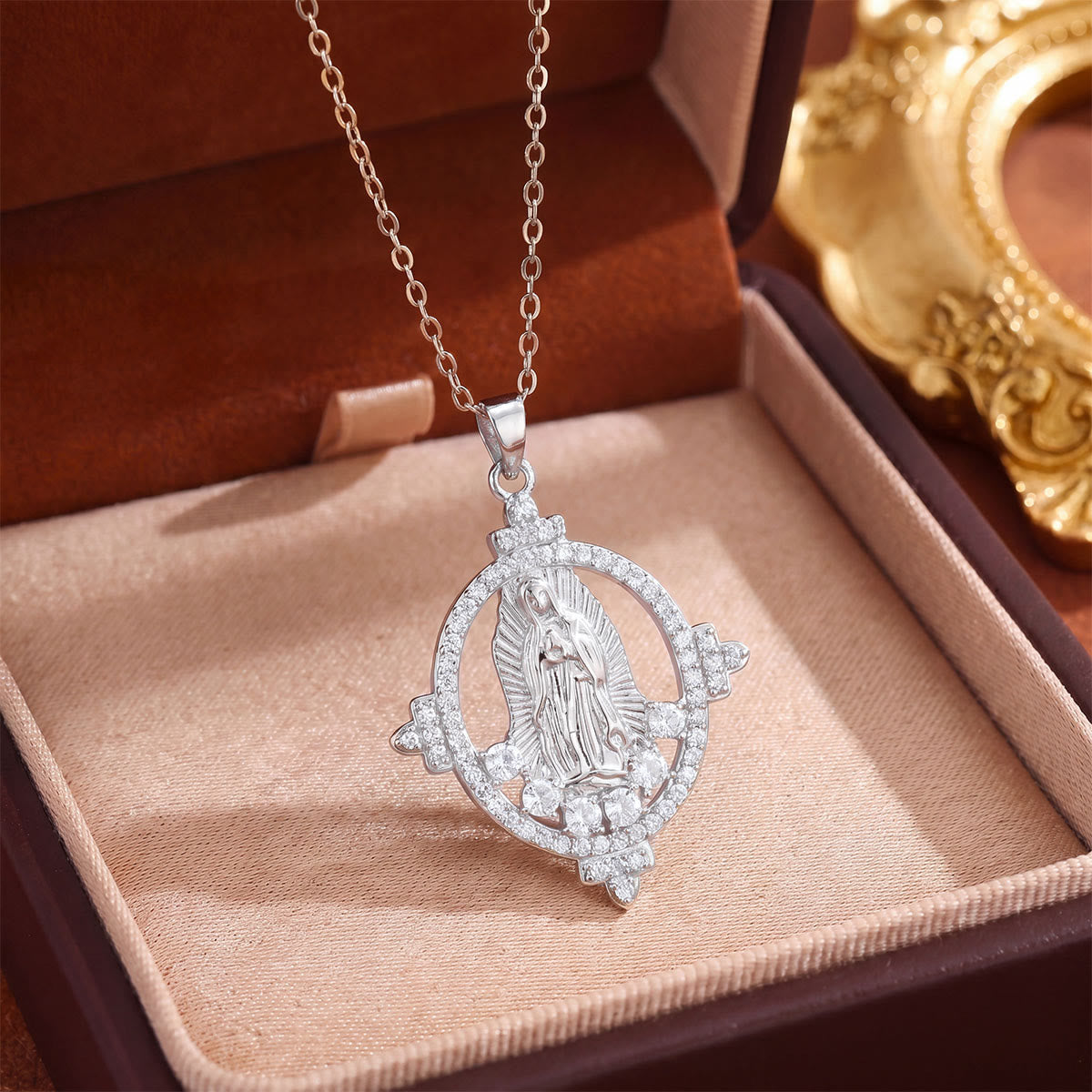 Crystal Halo Holy Maiden Medallion Necklace: Emblem of Gentle Heavenly Protectione
