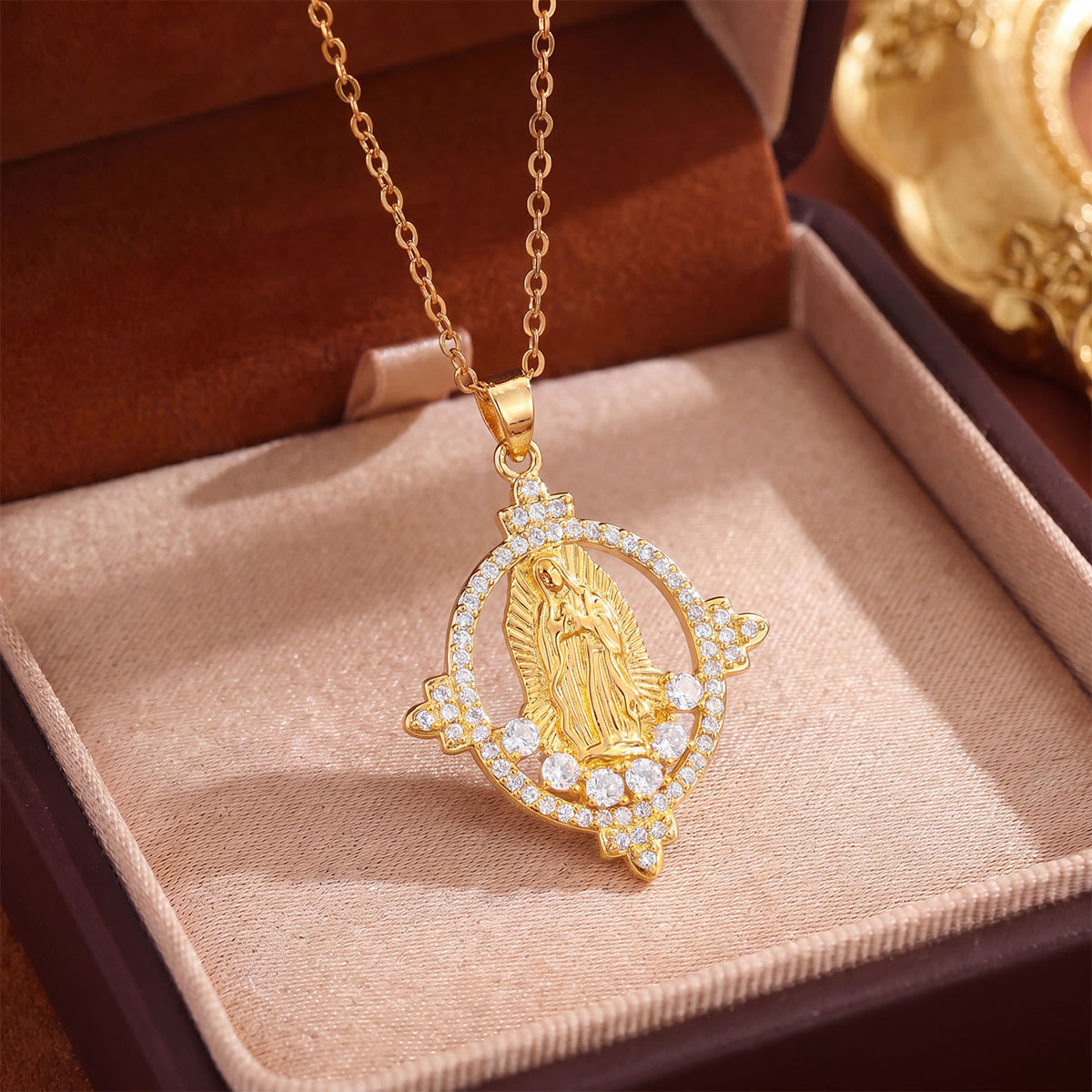Crystal Halo Holy Maiden Medallion Necklace: Emblem of Gentle Heavenly Protectione