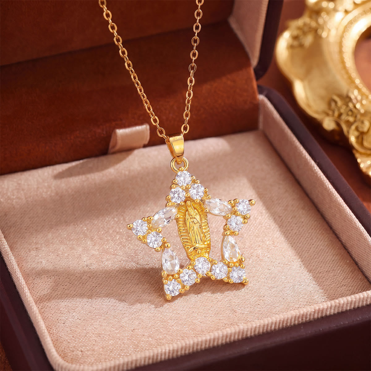 Crystal Halo Holy Maiden Medallion Necklace: Emblem of Gentle Heavenly Protectione