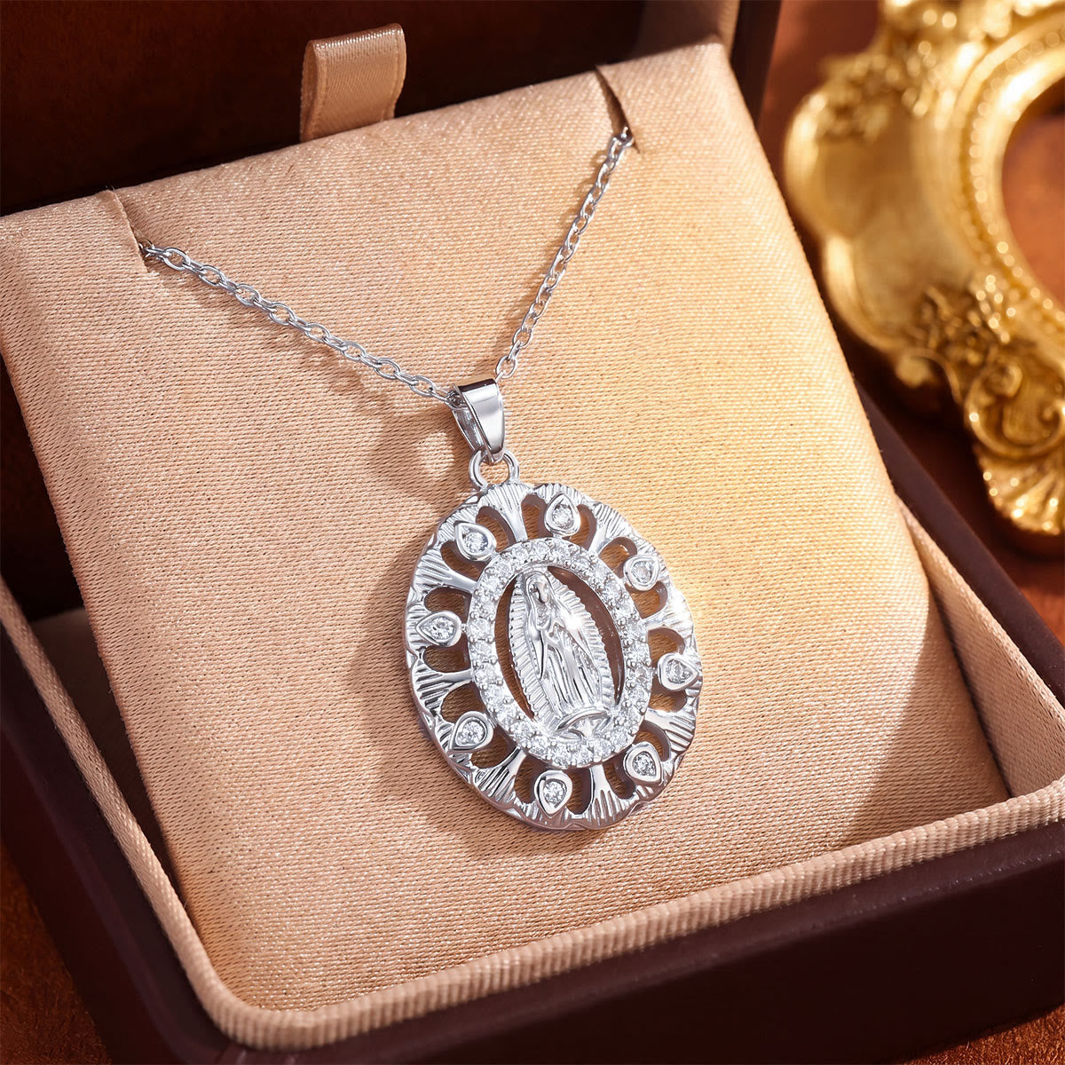 Crystal Halo Holy Maiden Medallion Necklace: Emblem of Gentle Heavenly Protectione