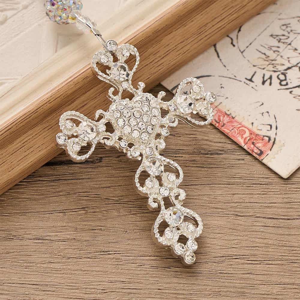 Clear Faceted Glass St.Benedict Rosary With Rhinestone Ornate Crucifix: Emblem of Radiant Heavenly Purity