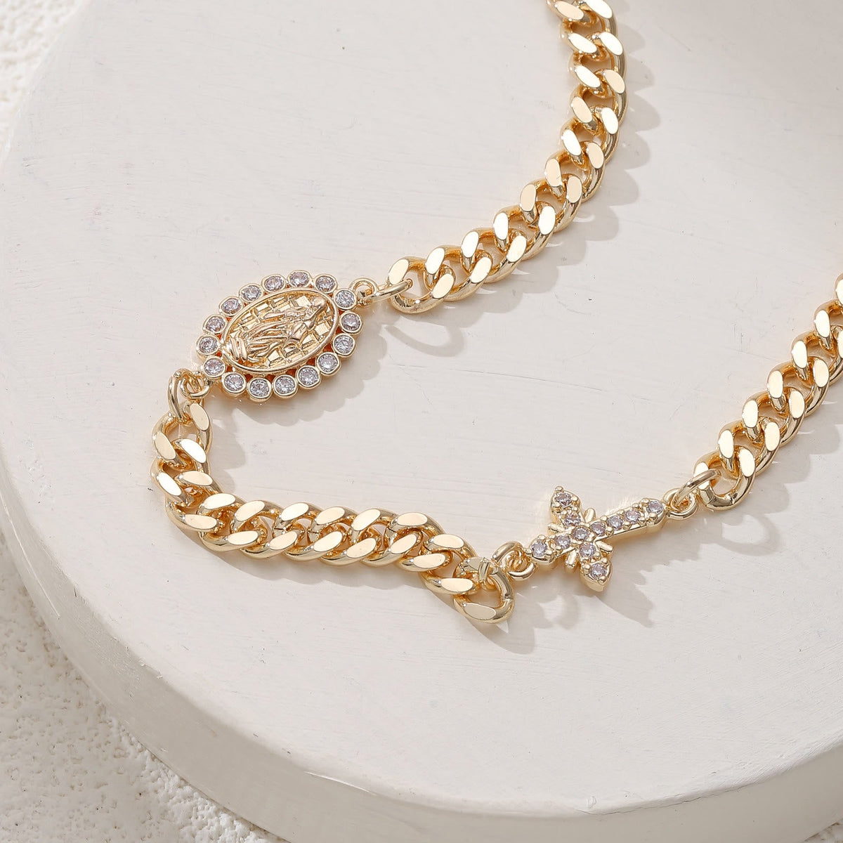 Dainty Cross Accent Portrait Cuban Bracelet: Meaningful Sacred Wrist Accessory