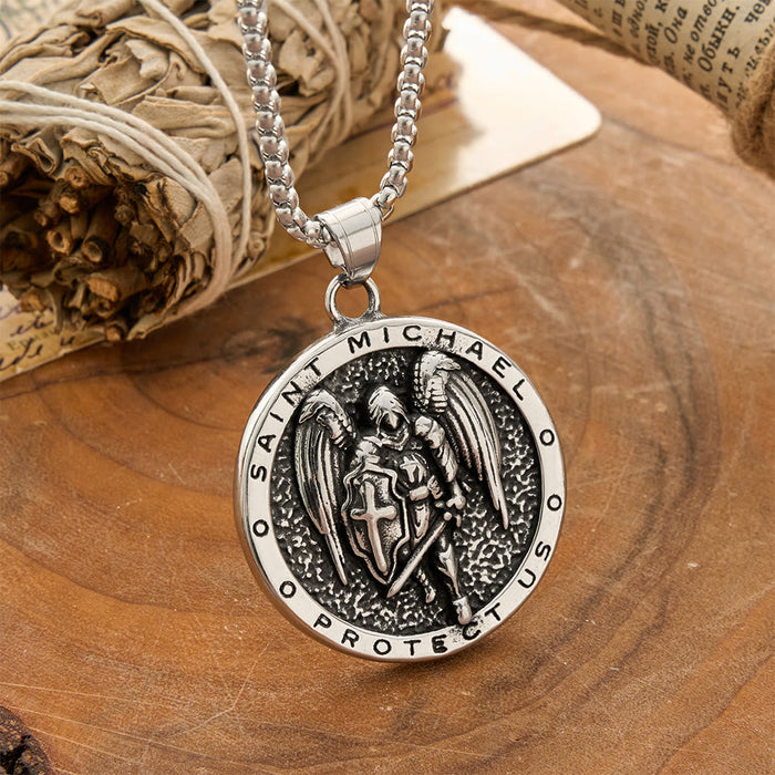 Vintage Relief St.Michael Reversible Medallion Necklace: Emblem of Mighty Heavenly Protection
