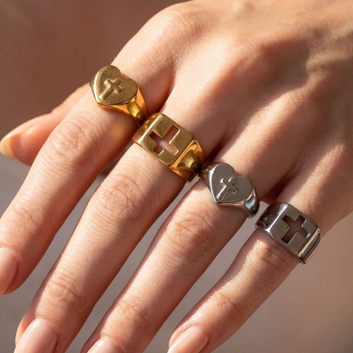 Minimalist Stackable Cross Band Ring: Token of Unfailing Celestial Shelter