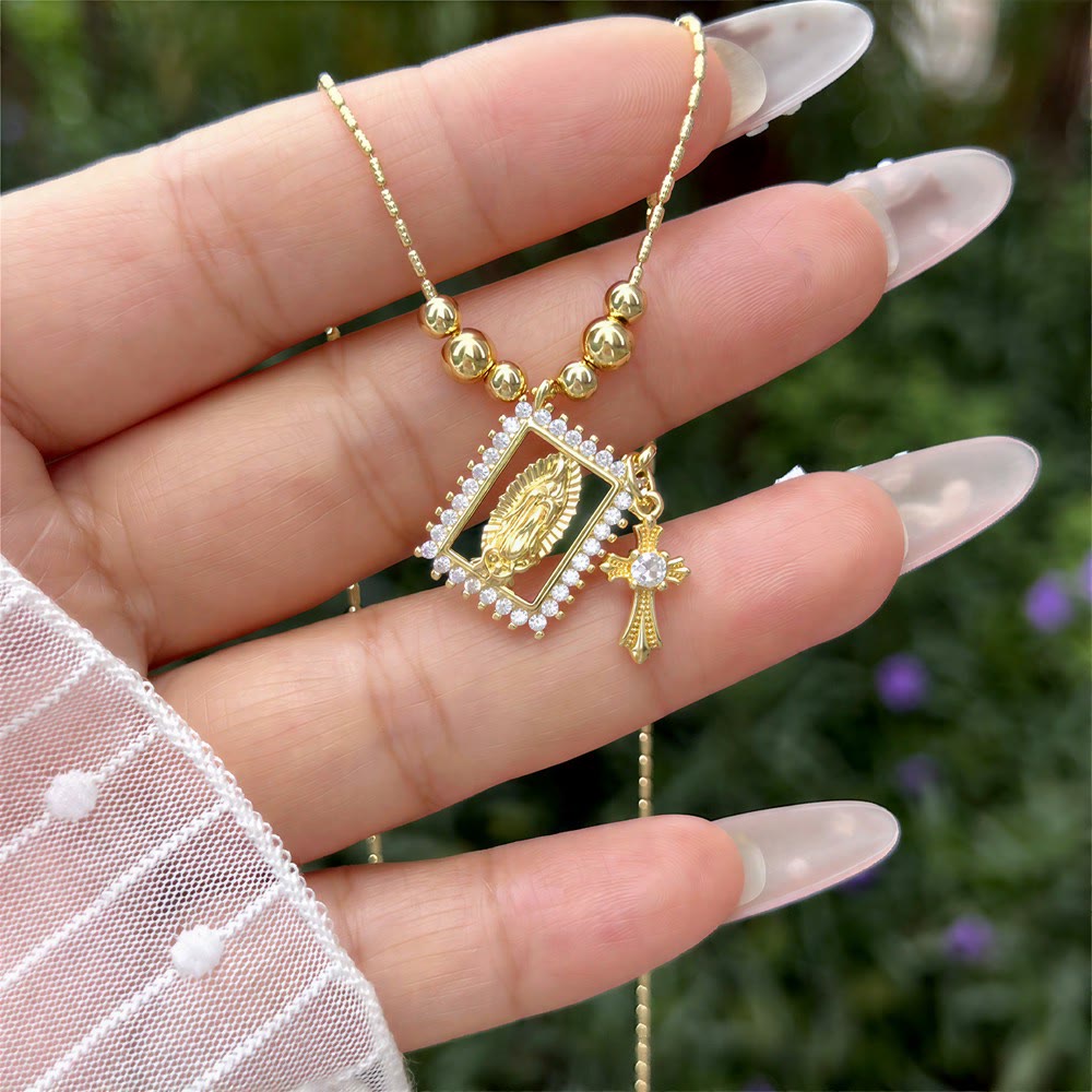 Bead Chain Holy Medallion Cross Necklace: Emblem of Tender Heavenly Comfort