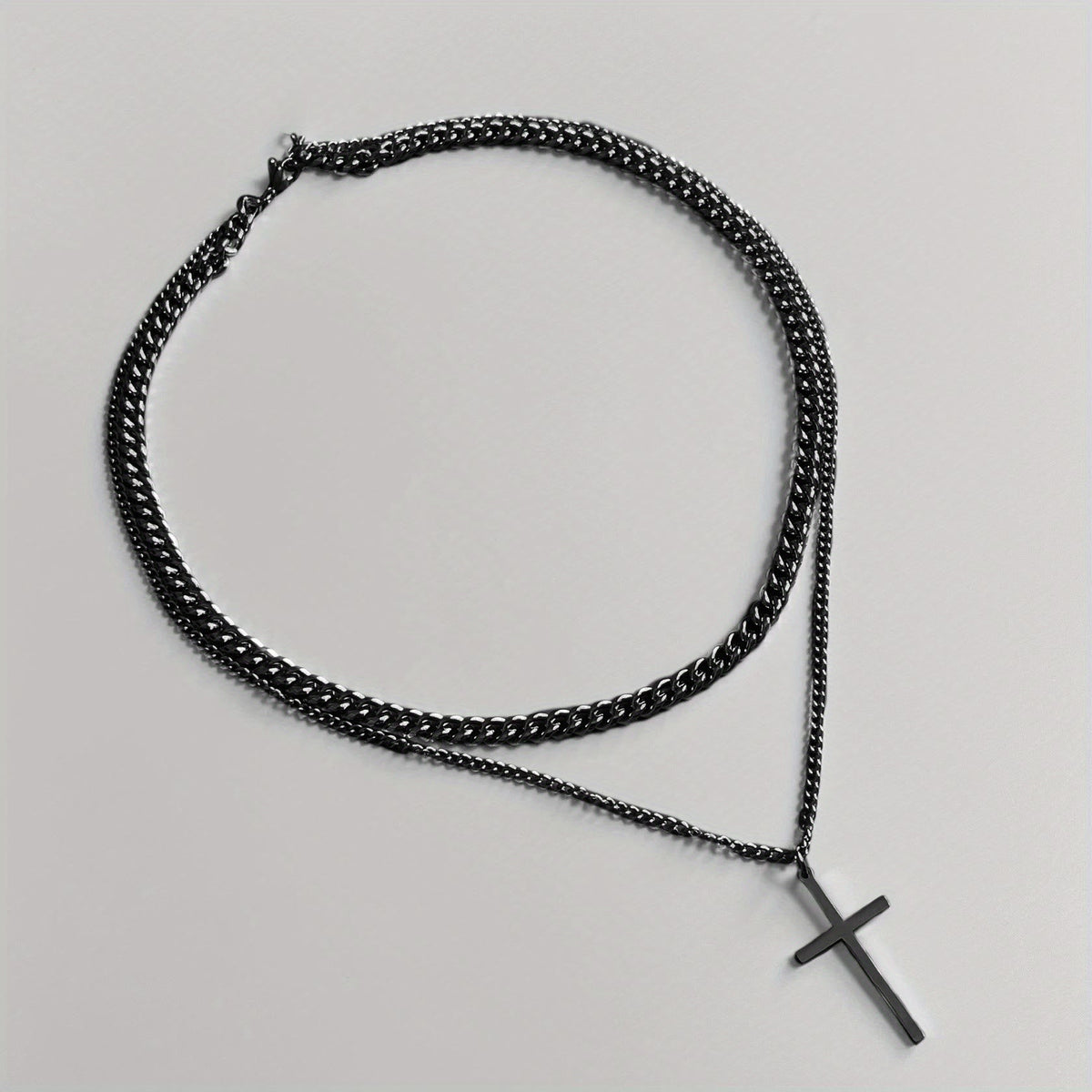Layered Curb Chain Cross Pendant Necklace: Emblem of Steadfast Heavenly Shelter