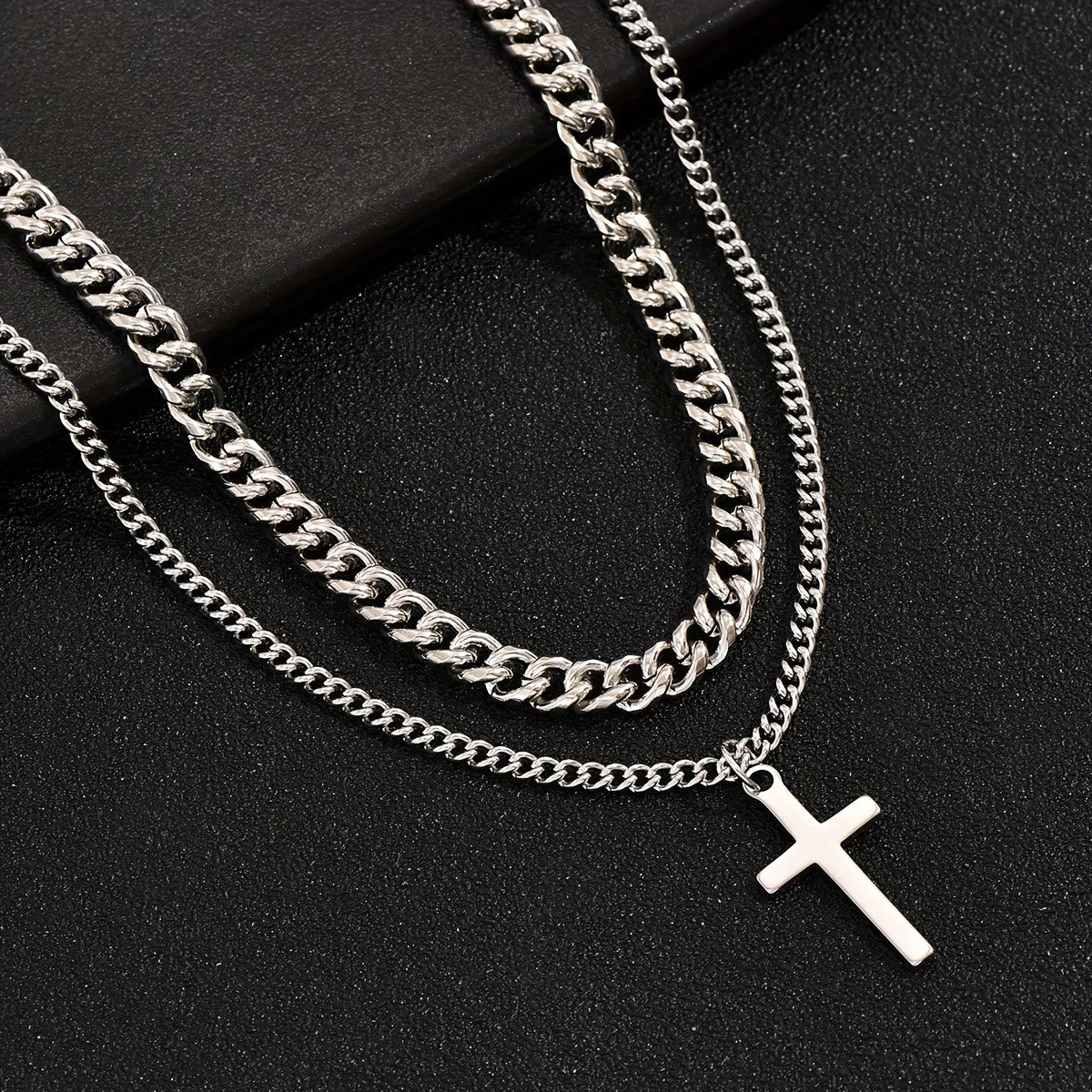 Layered Curb Chain Cross Pendant Necklace: Emblem of Steadfast Heavenly Shelter