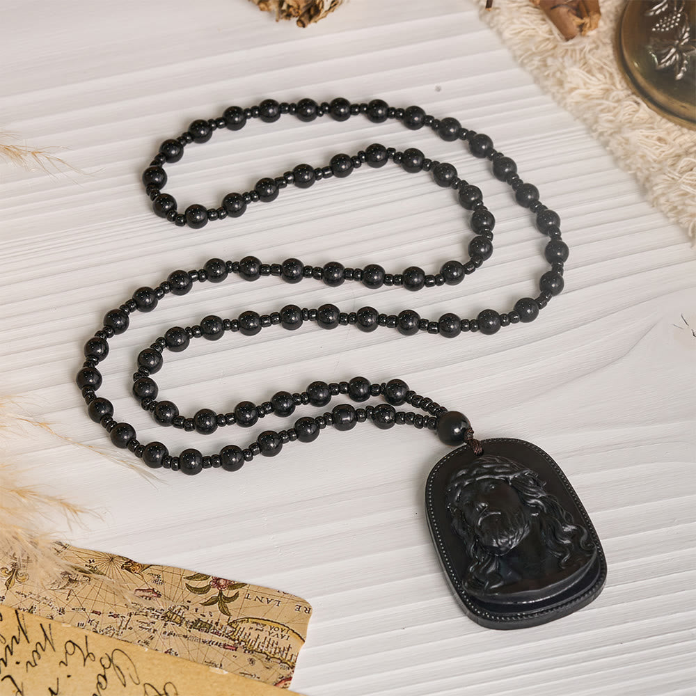 Relief‑Molded Holy Portrait Beaded Necklace: Token of Serene Divine Solace for Daily Devotion