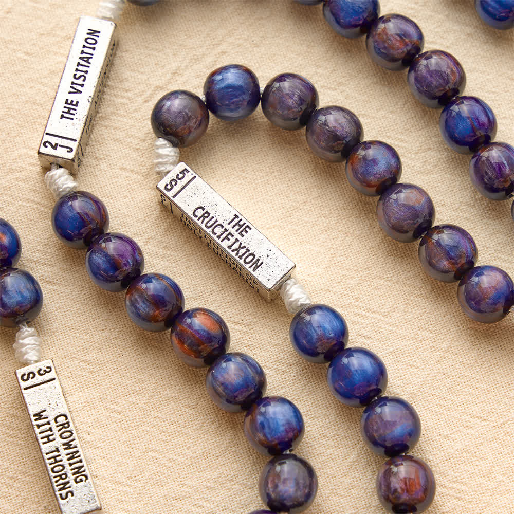 Engraved Scripture‑Node Resin Bead Rosary With St.Benedict Cross: Emblem of Focused Heavenly Solace