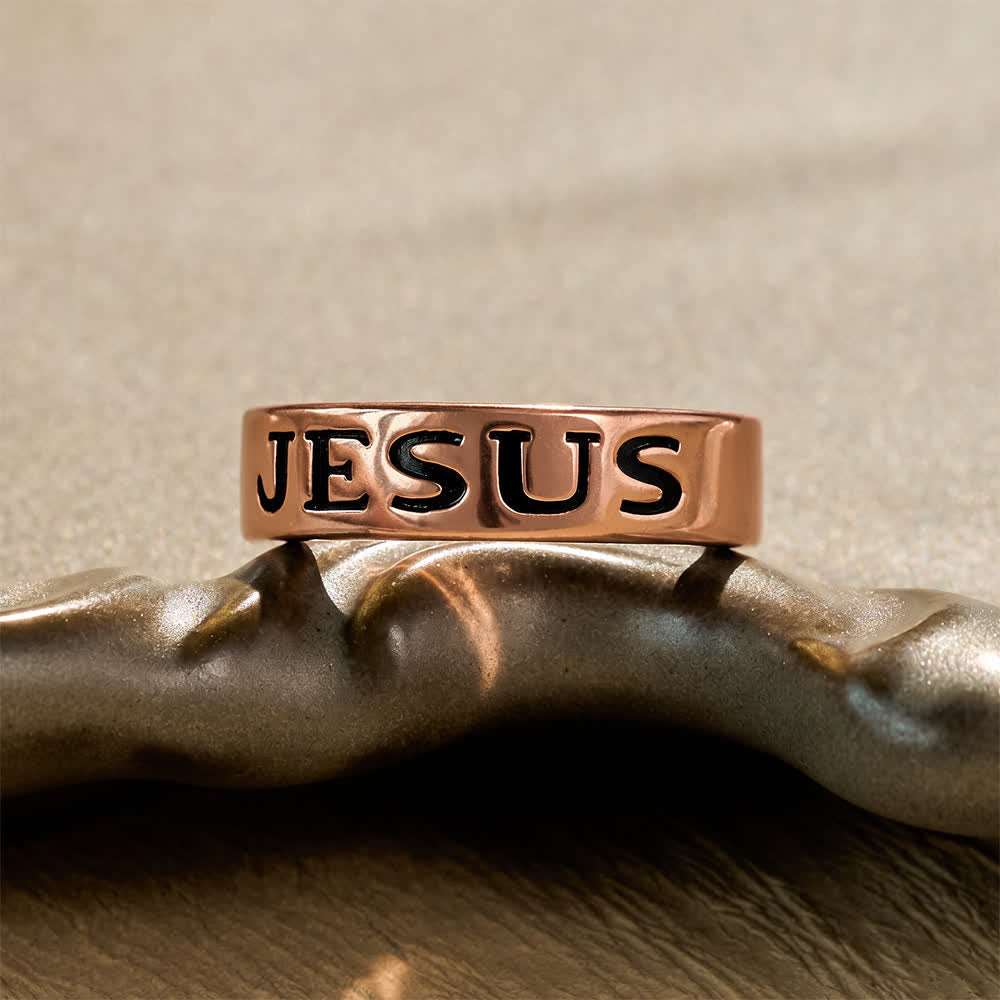 Classic Jesus Engraved Text Open Band Ring: Bearer of Calm Timeless Spiritual Peace