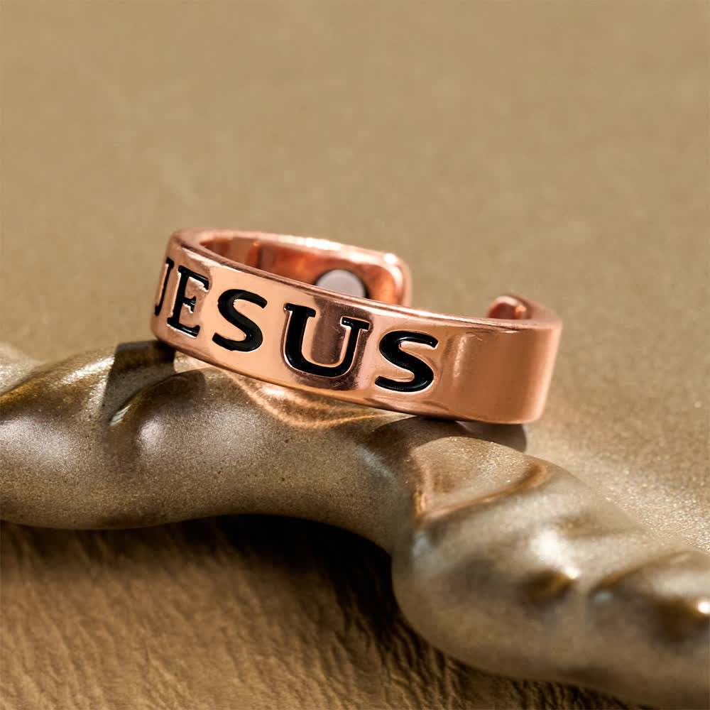 Classic Jesus Engraved Text Open Band Ring: Bearer of Calm Timeless Spiritual Peace
