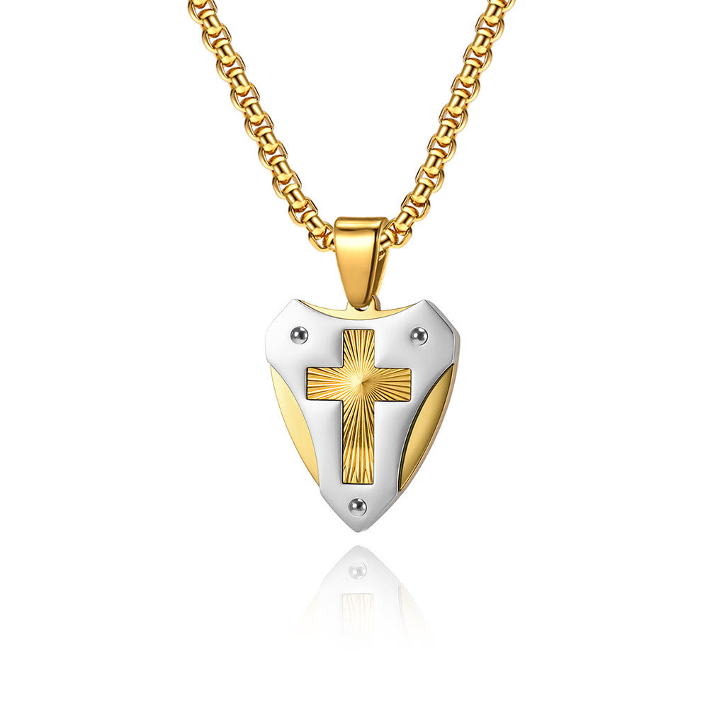 Sturdy Titanium Steel Shield‑Shaped Cross Necklace: Symbol Of Unwavering Spiritual Fortitude