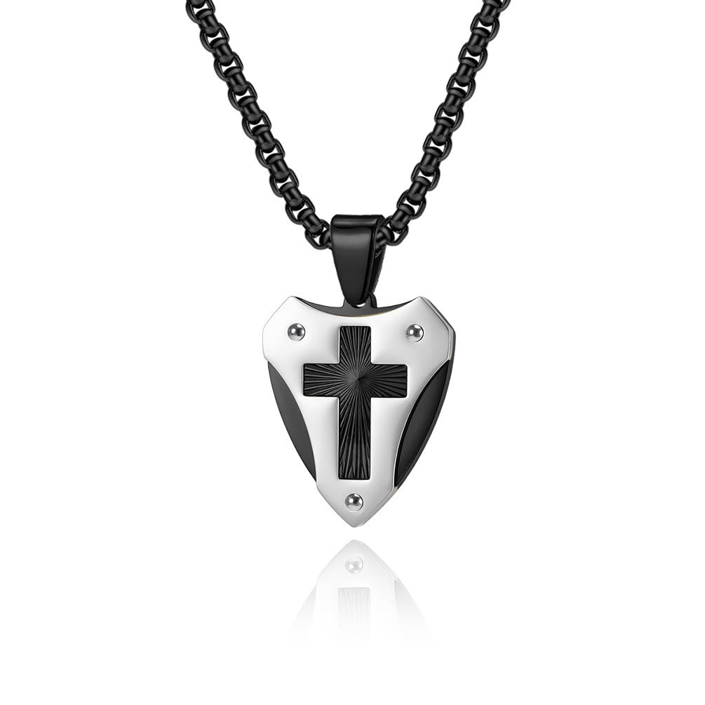 Sturdy Titanium Steel Shield‑Shaped Cross Necklace: Symbol Of Unwavering Spiritual Fortitude