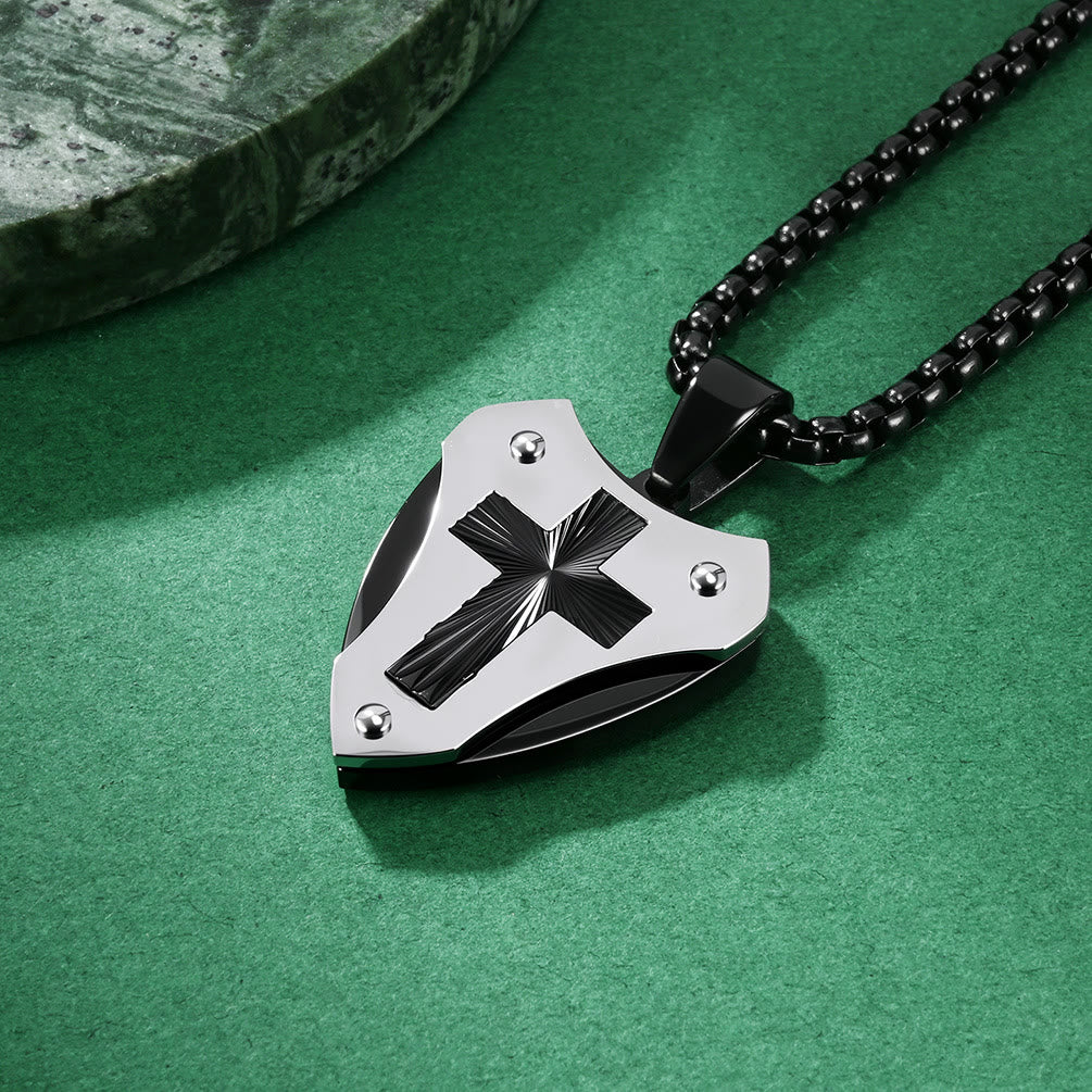 Sturdy Titanium Steel Shield‑Shaped Cross Necklace: Symbol Of Unwavering Spiritual Fortitude