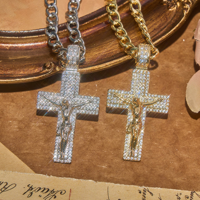 Glam Bling Crucifix Curb Chain Necklace: Wearable Talisman Of Timeless Heavenly Grace