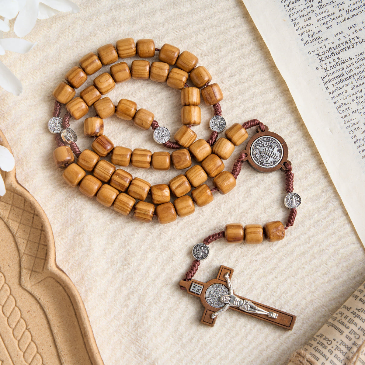 Wooden Bead Rosary With Detailed Crucifix: Emblem of Heavenly Solace